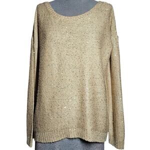 Gold Metallic Knit Sweater Size Large